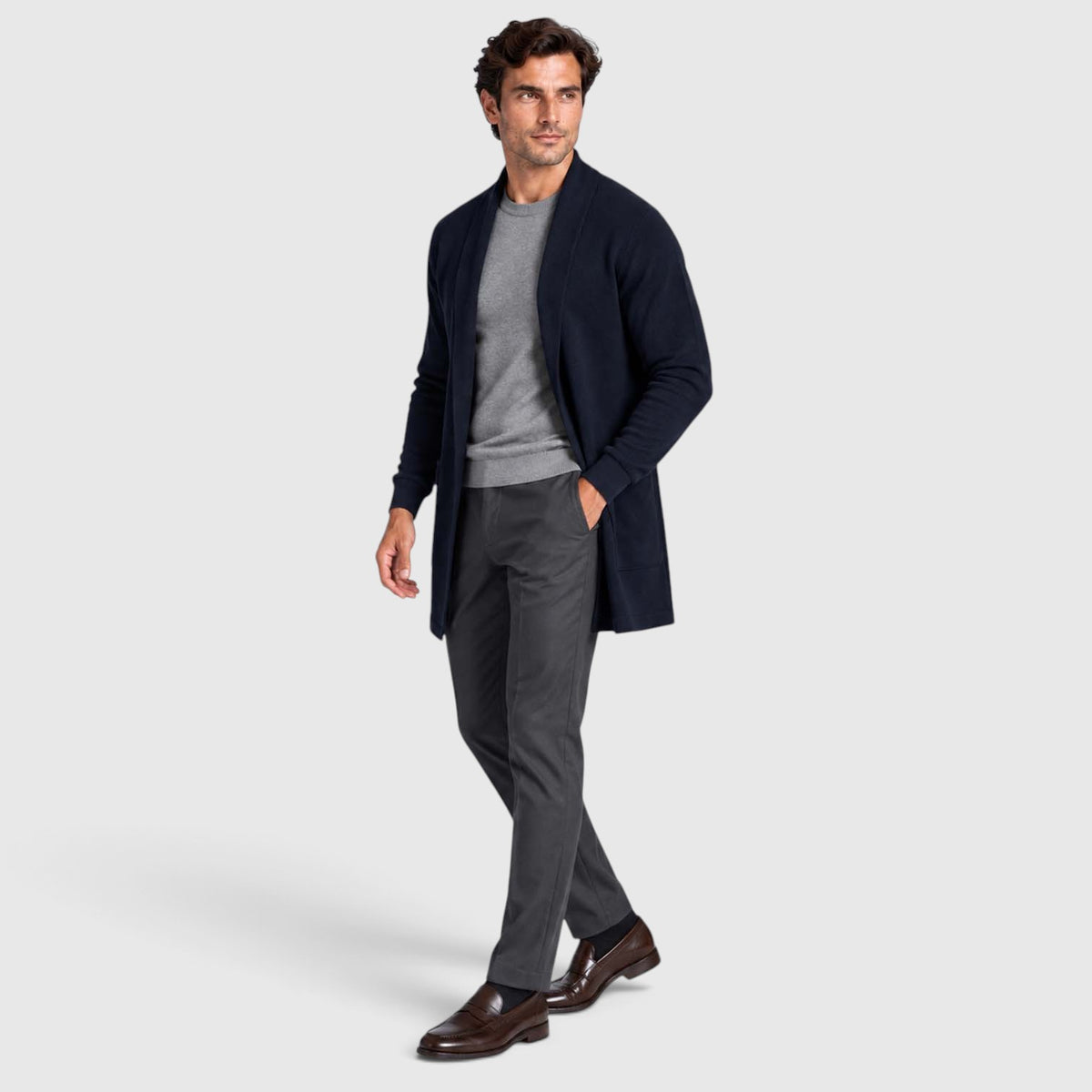 Monvaline | Men’s Longline Cardigan – Open Front Layering Sweater