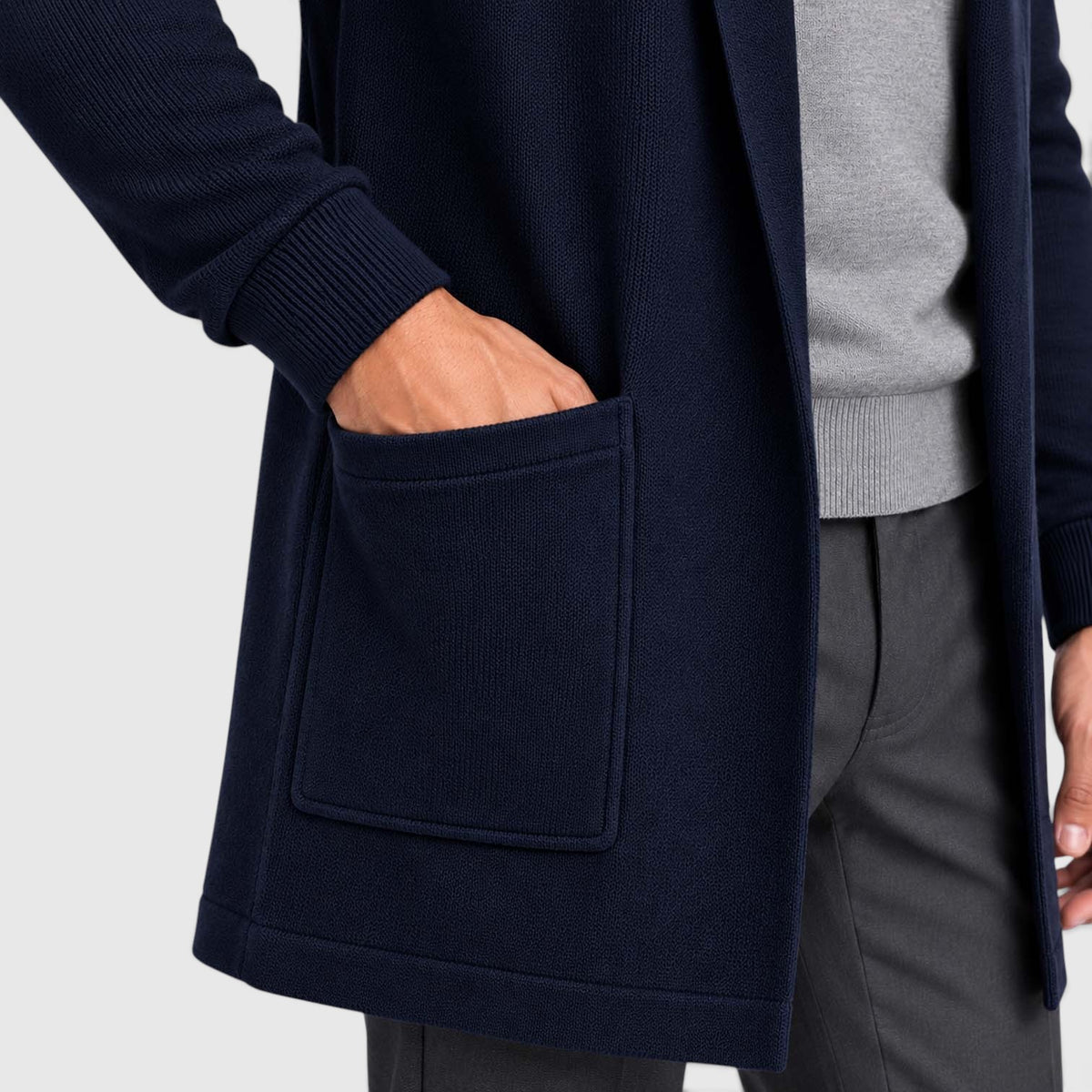 Monvaline | Men’s Longline Cardigan – Open Front Layering Sweater