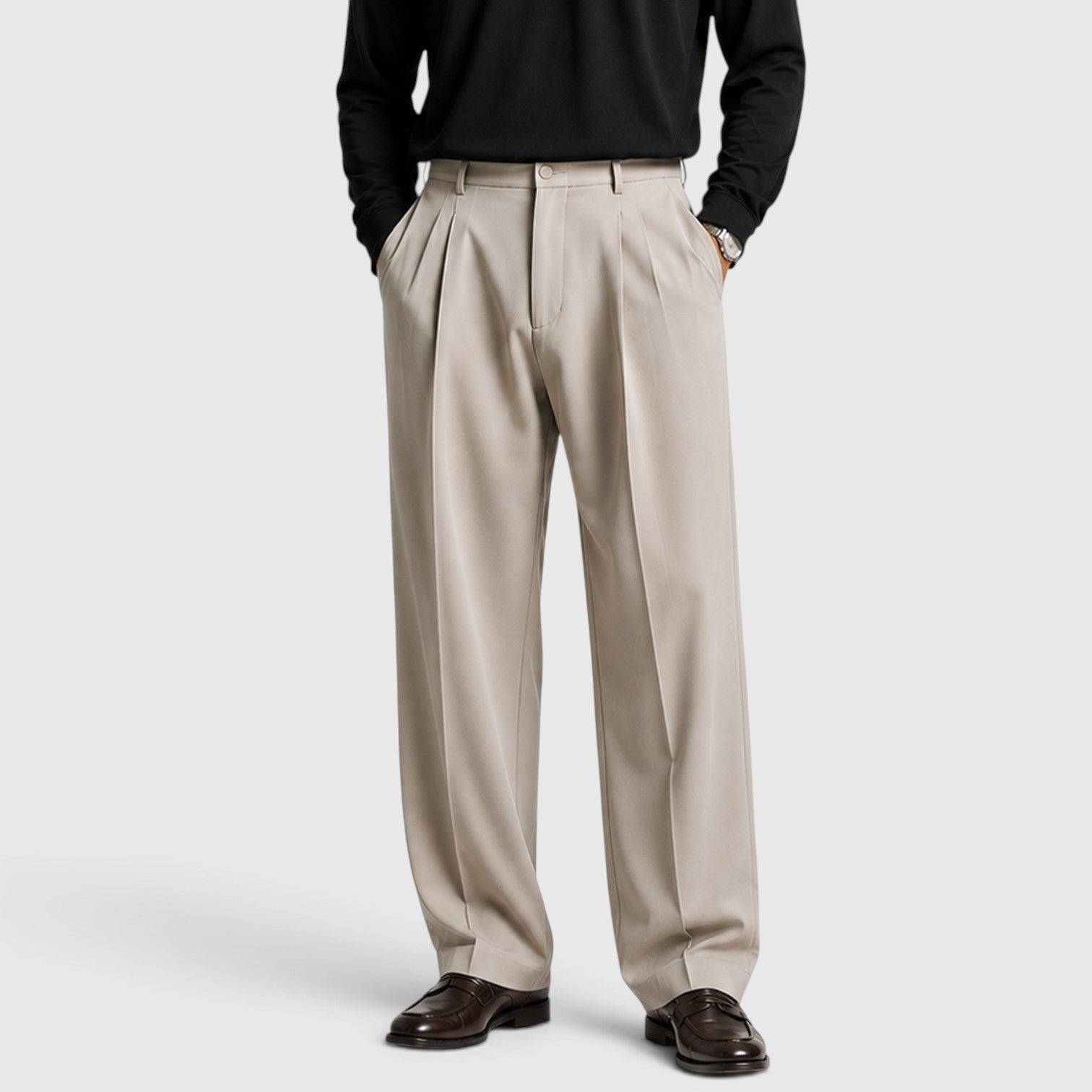 Monvaline | Men’s Loose Fit Pleated Trousers for Smart Casual Outfits
