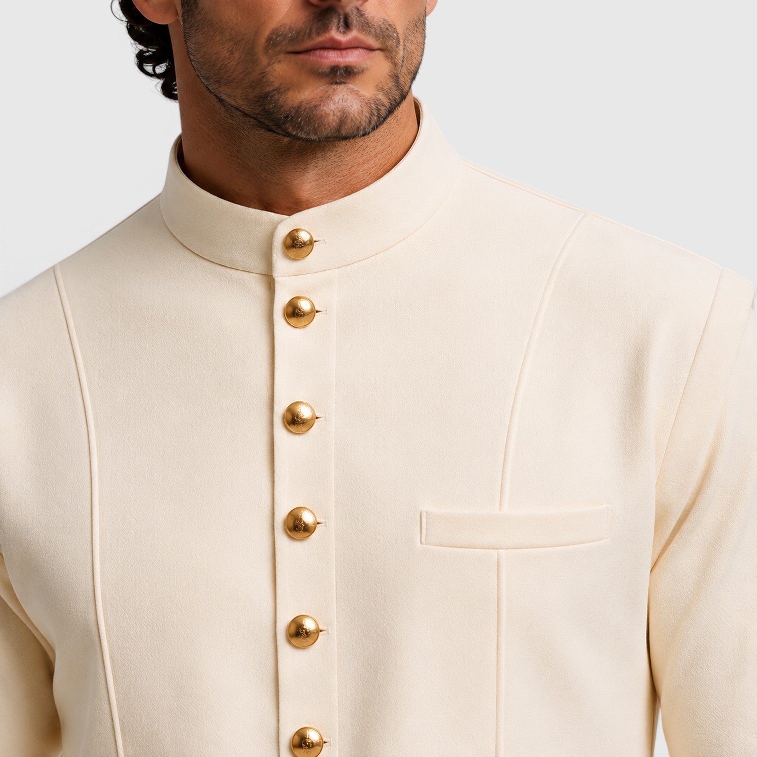 Monvaline | Men’s Mandarin Collar Two-Piece Set – Wide-Leg Trousers