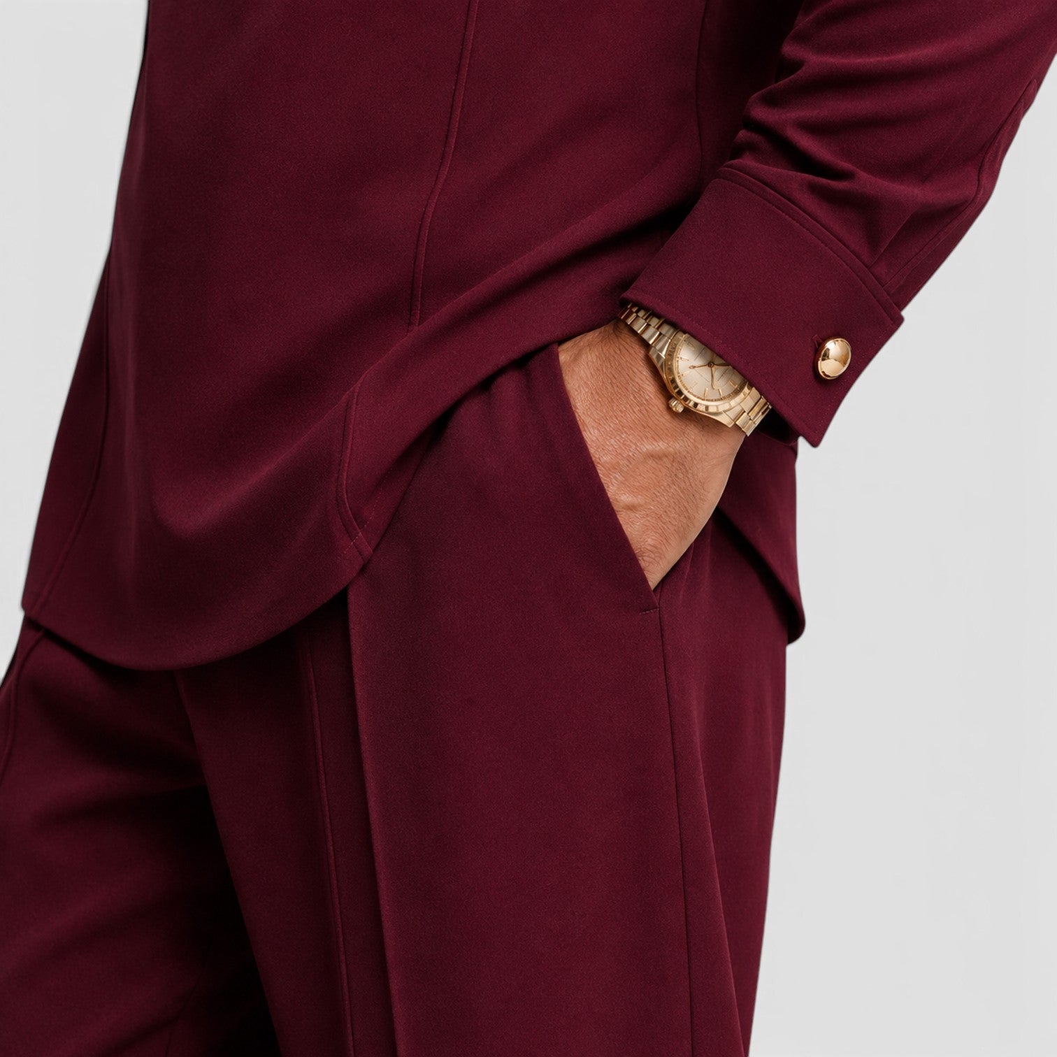 Monvaline | Men’s Mandarin Collar Two-Piece Set – Wide-Leg Trousers