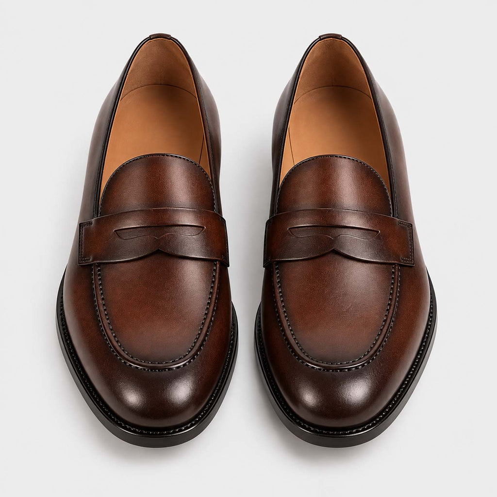 Monvaline | Men’s Penny Loafers Full-Grain Leather Formal Dress Shoes