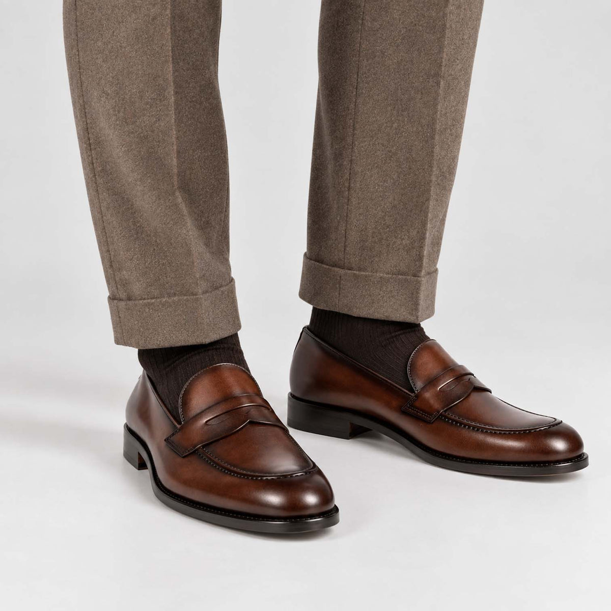 Monvaline | Men’s Penny Loafers Full-Grain Leather Formal Dress Shoes