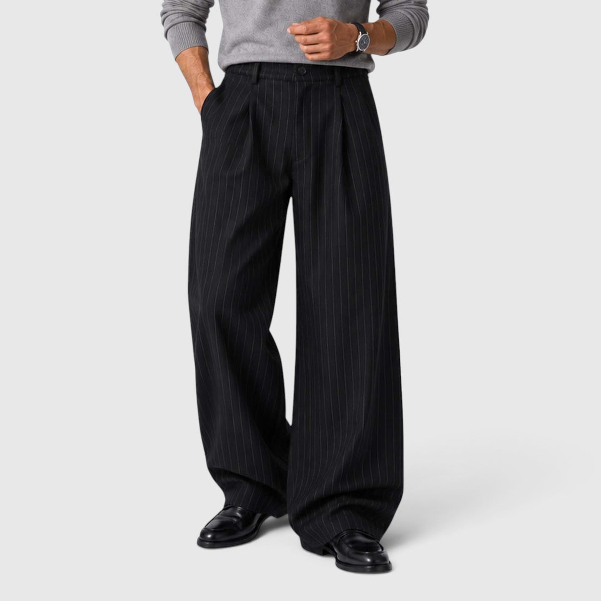 Monvaline | Men’s Pinstripe Wide Leg Trousers for Smart Casual Outfits