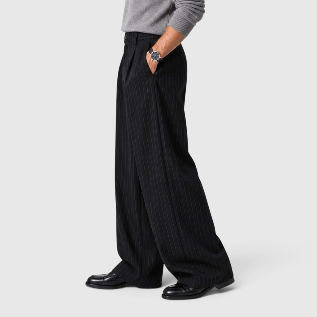 Monvaline | Men’s Pinstripe Wide Leg Trousers for Smart Casual Outfits