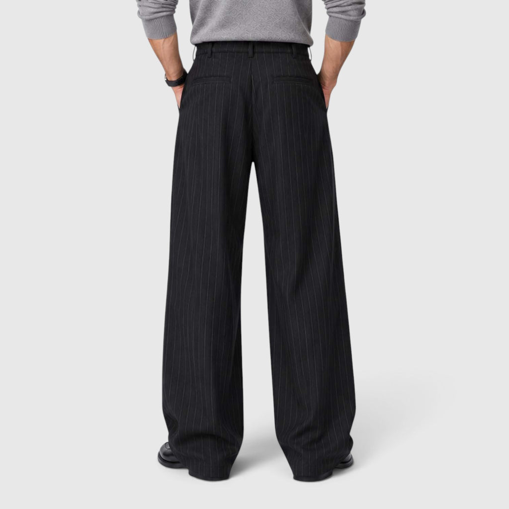Monvaline | Men’s Pinstripe Wide Leg Trousers for Smart Casual Outfits