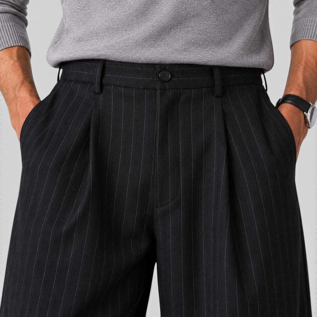 Monvaline | Men’s Pinstripe Wide Leg Trousers for Smart Casual Outfits