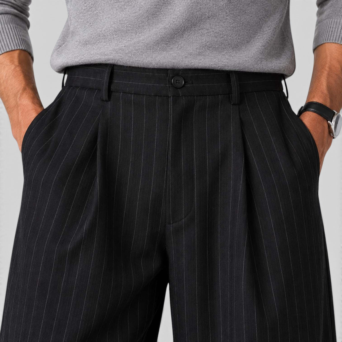 Monvaline | Men’s Pinstripe Wide Leg Trousers for Smart Casual Outfits
