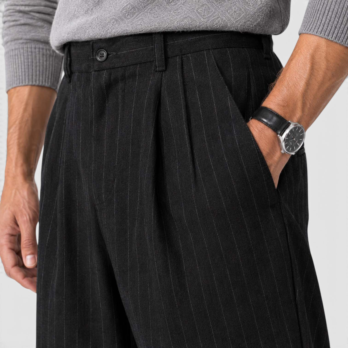 Monvaline | Men’s Pinstripe Wide Leg Trousers for Smart Casual Outfits