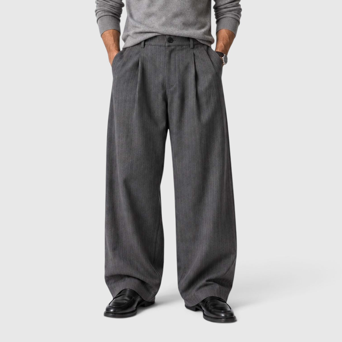 Monvaline | Men’s Pinstripe Wide Leg Trousers for Smart Casual Outfits
