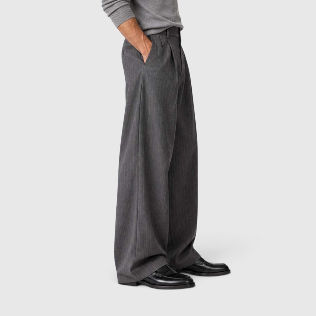 Monvaline | Men’s Pinstripe Wide Leg Trousers for Smart Casual Outfits