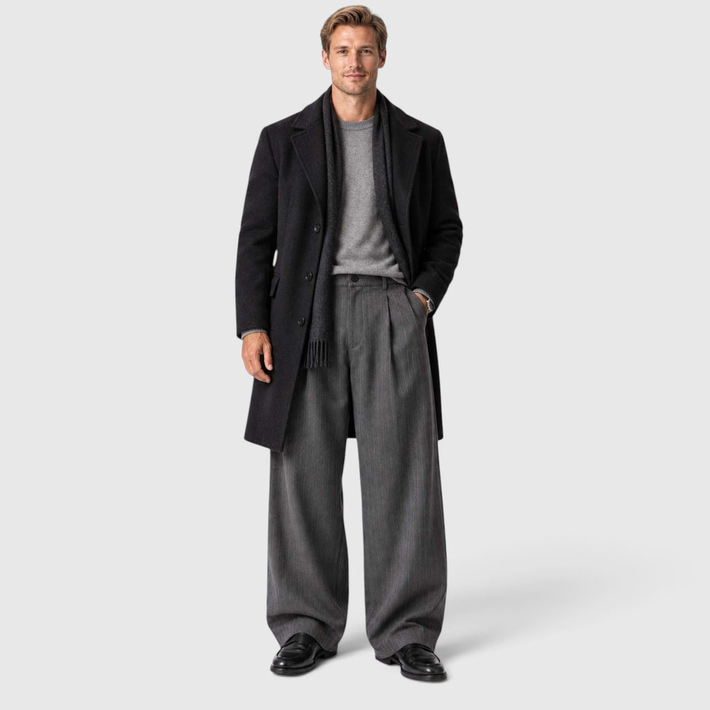 Monvaline | Men’s Pinstripe Wide Leg Trousers for Smart Casual Outfits