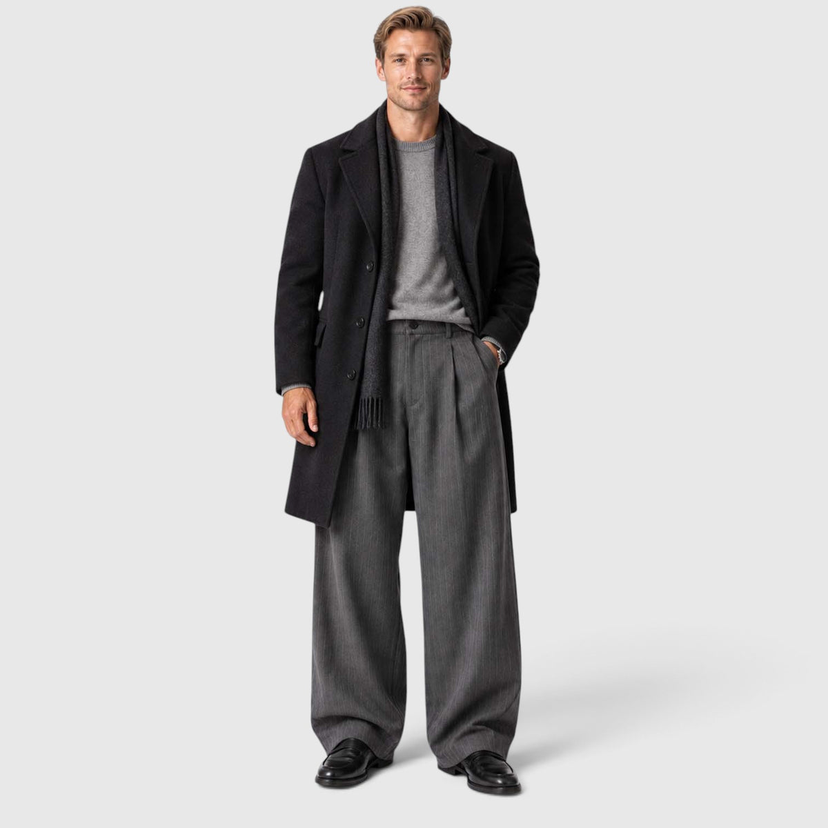Monvaline | Men’s Pinstripe Wide Leg Trousers for Smart Casual Outfits