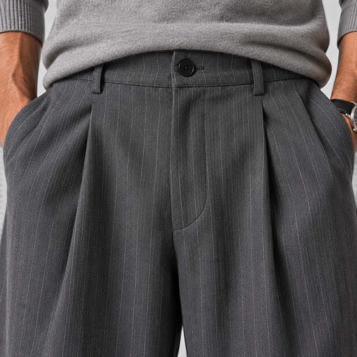 Monvaline | Men’s Pinstripe Wide Leg Trousers for Smart Casual Outfits