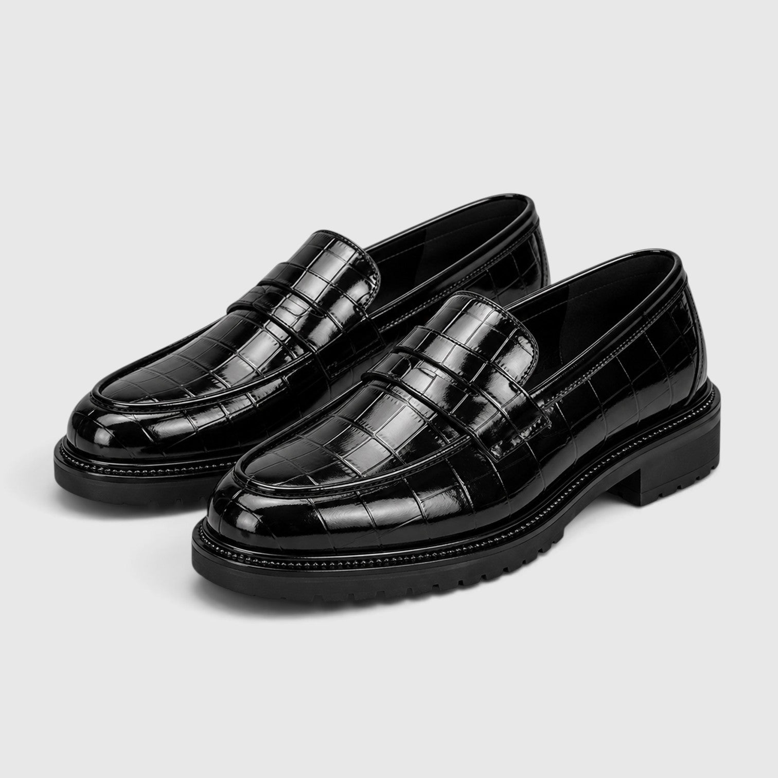 Monvaline | Men’s Platform Loafers - PU Leather Slip-On Shoes for Casual Wear