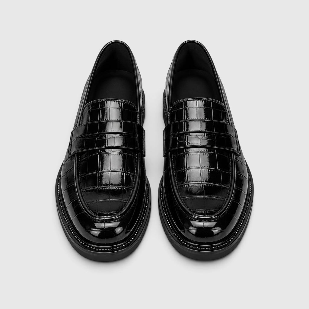 Monvaline | Men’s Platform Loafers - PU Leather Slip-On Shoes for Casual Wear