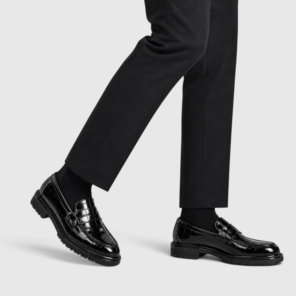 Monvaline | Men’s Platform Loafers - PU Leather Slip-On Shoes for Casual Wear