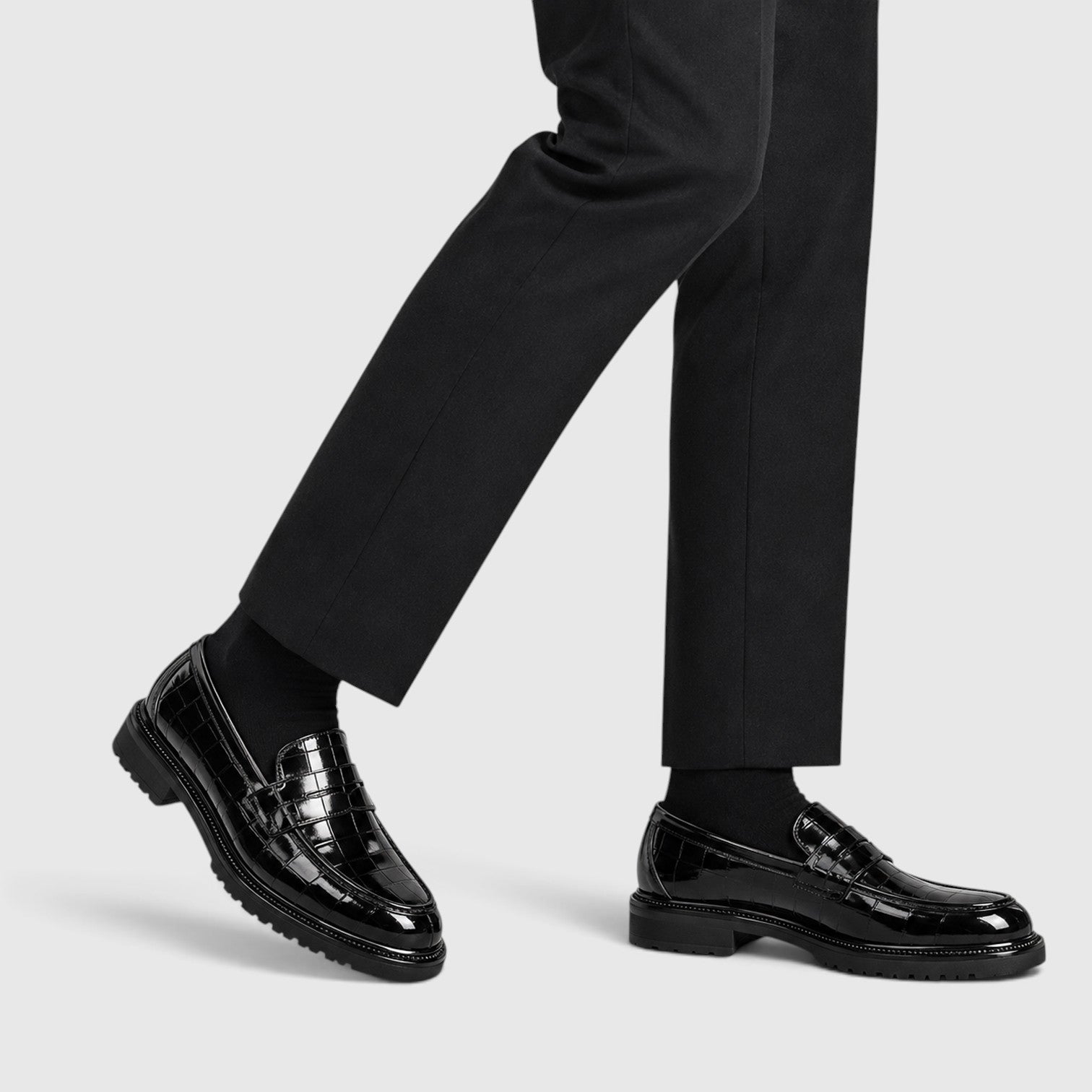 Monvaline | Men’s Platform Loafers - PU Leather Slip-On Shoes for Casual Wear