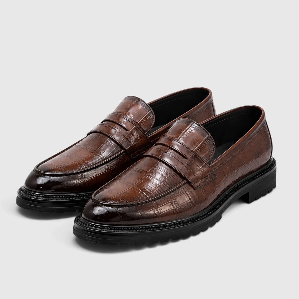Monvaline | Men’s Platform Loafers - PU Leather Slip-On Shoes for Casual Wear
