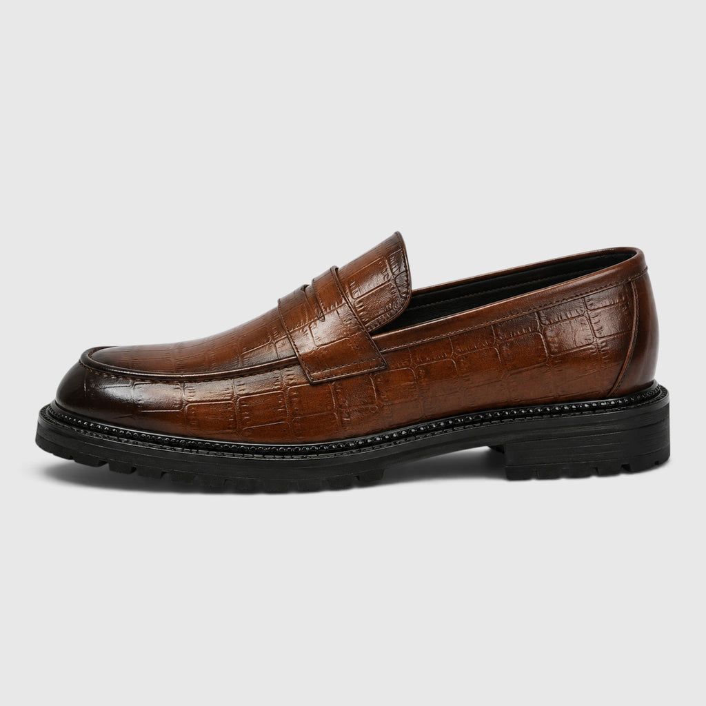 Monvaline | Men’s Platform Loafers - PU Leather Slip-On Shoes for Casual Wear