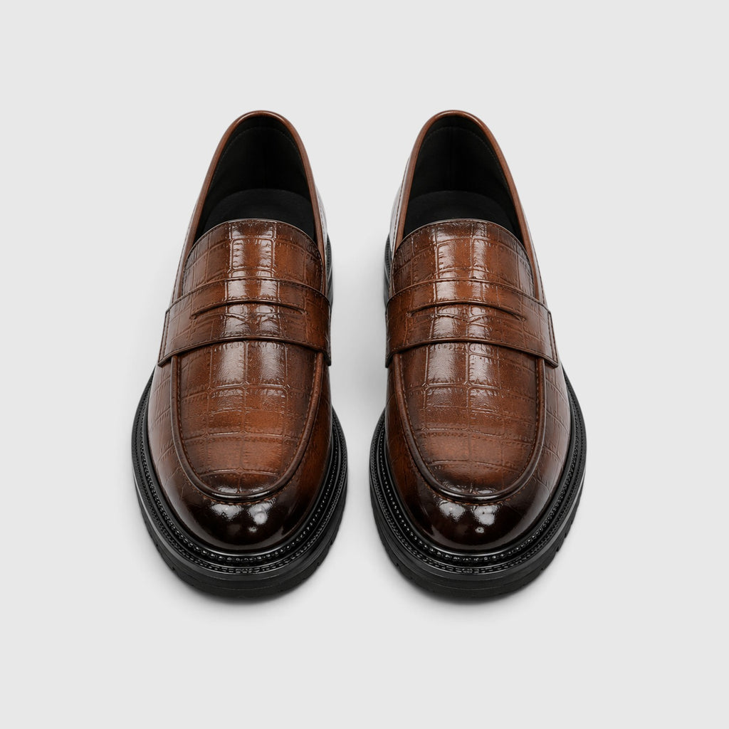Monvaline | Men’s Platform Loafers - PU Leather Slip-On Shoes for Casual Wear