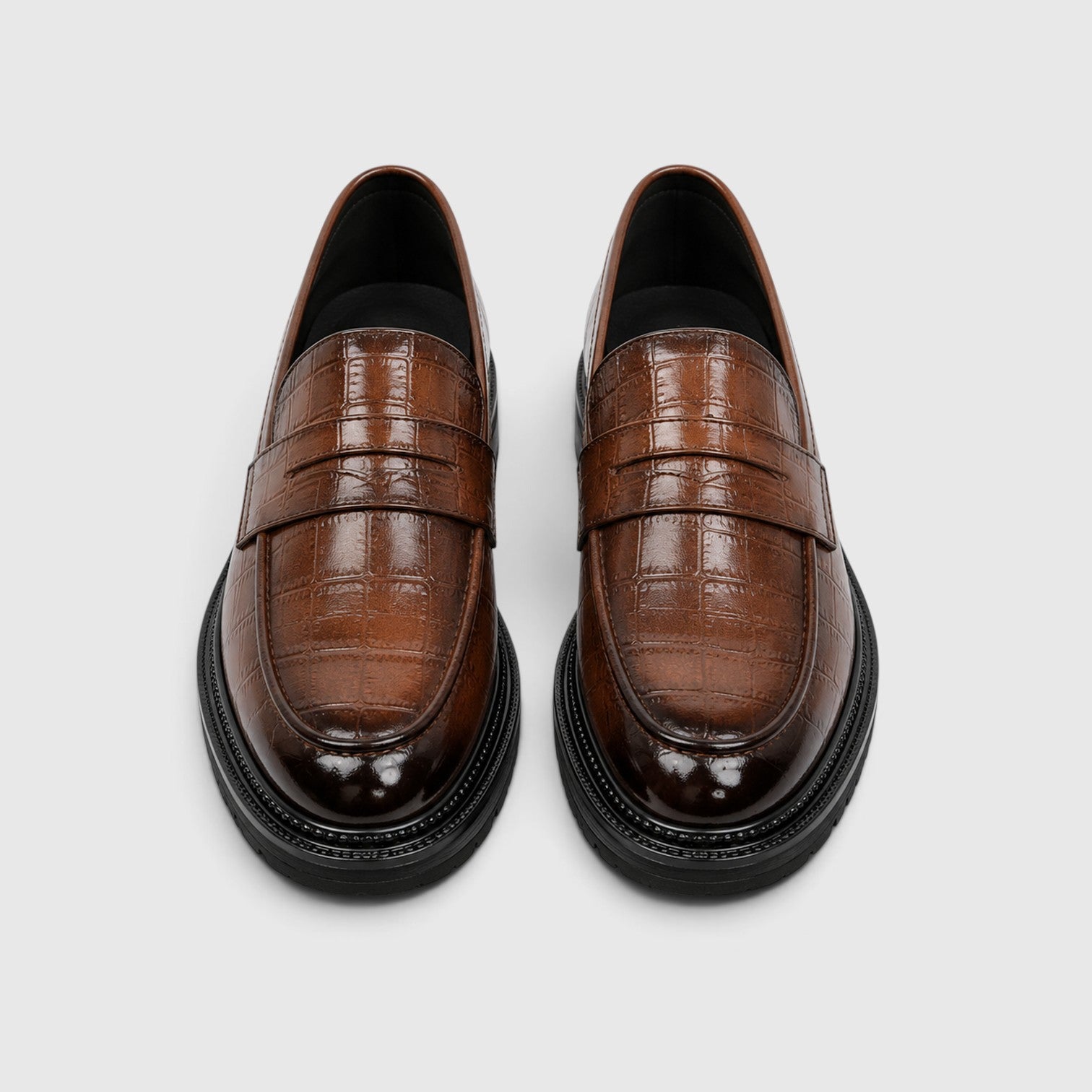 Monvaline | Men’s Platform Loafers - PU Leather Slip-On Shoes for Casual Wear
