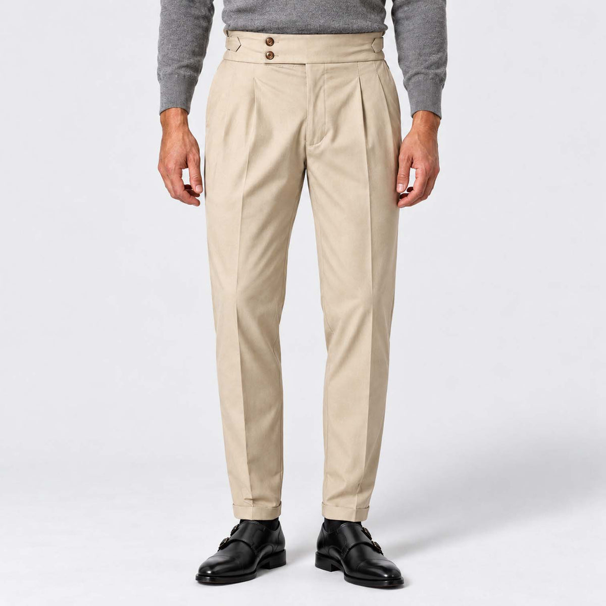 Monvaline | Men's Pleated Tailored Trousers Regular Fit Stretch