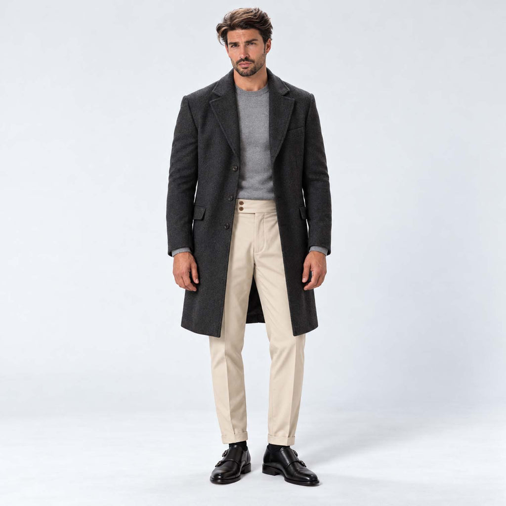 Monvaline | Men's Pleated Tailored Trousers Regular Fit Stretch