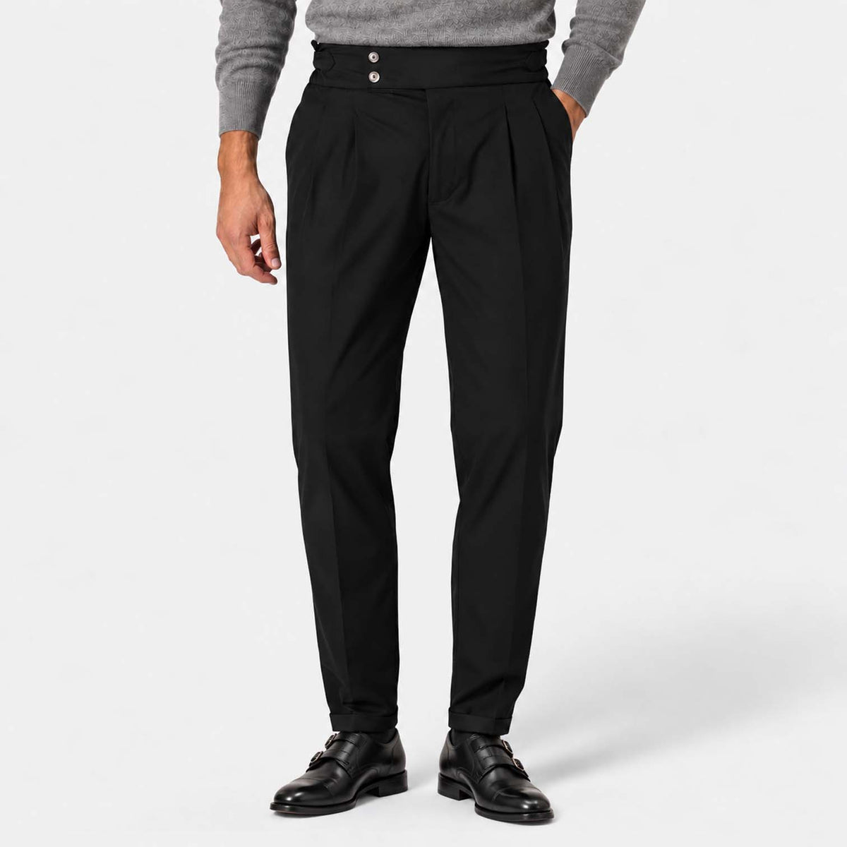 Monvaline | Men's Pleated Tailored Trousers Regular Fit Stretch