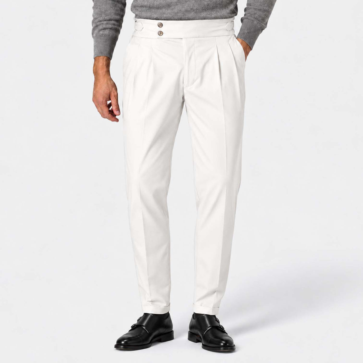 Monvaline | Men's Pleated Tailored Trousers Regular Fit Stretch