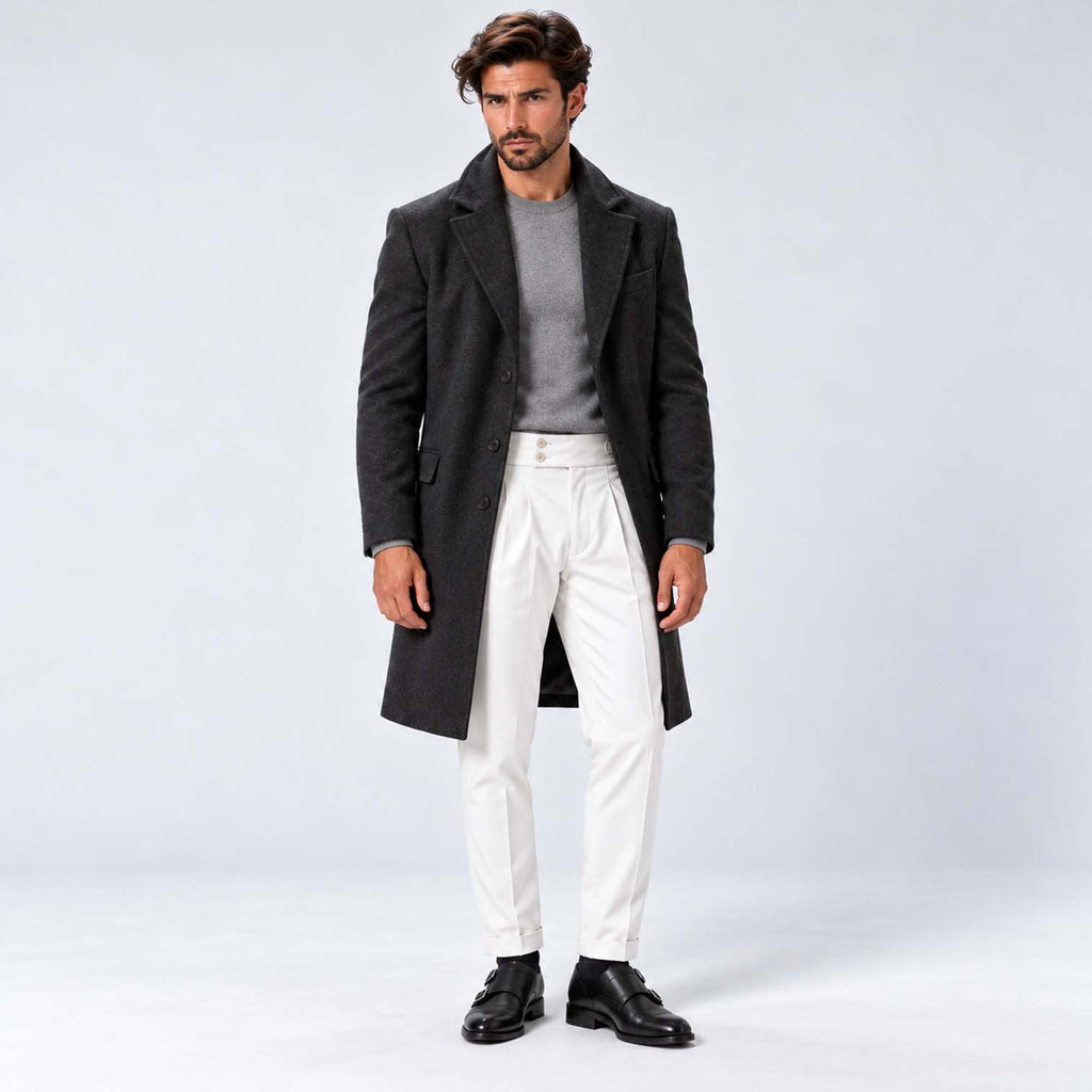 Monvaline | Men's Pleated Tailored Trousers Regular Fit Stretch