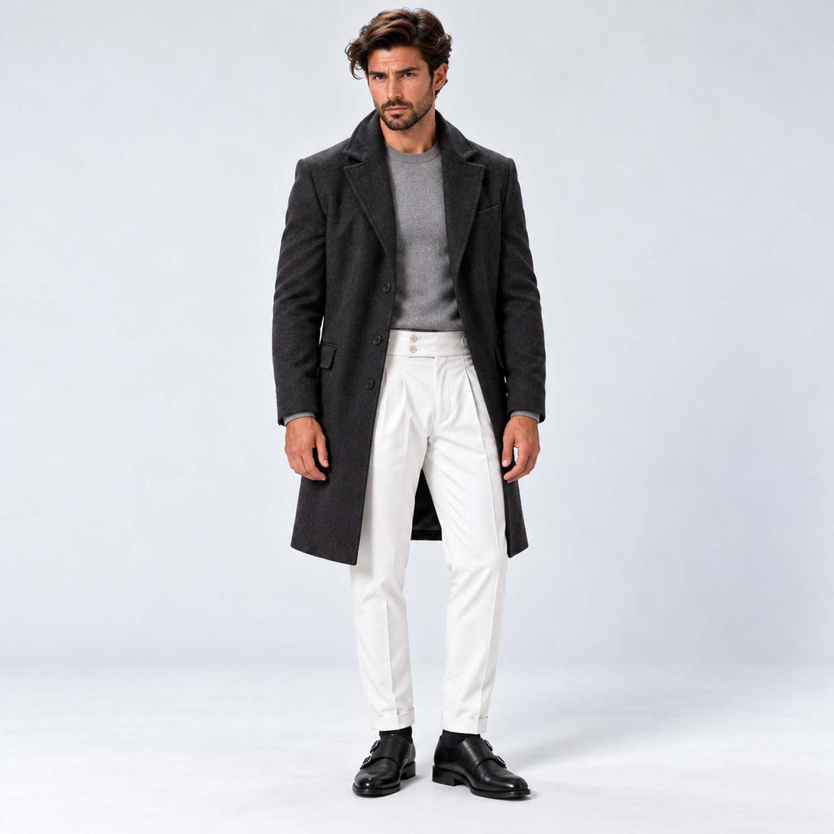 Monvaline | Men's Pleated Tailored Trousers Regular Fit Stretch