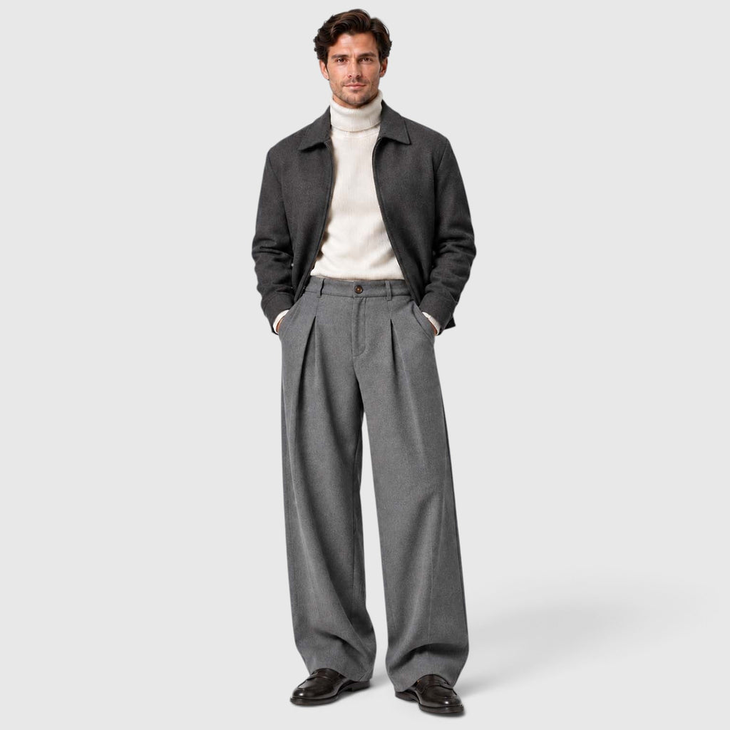 Monvaline | Men’s Pleated Dress Pants – Wide Leg Tailored Fit