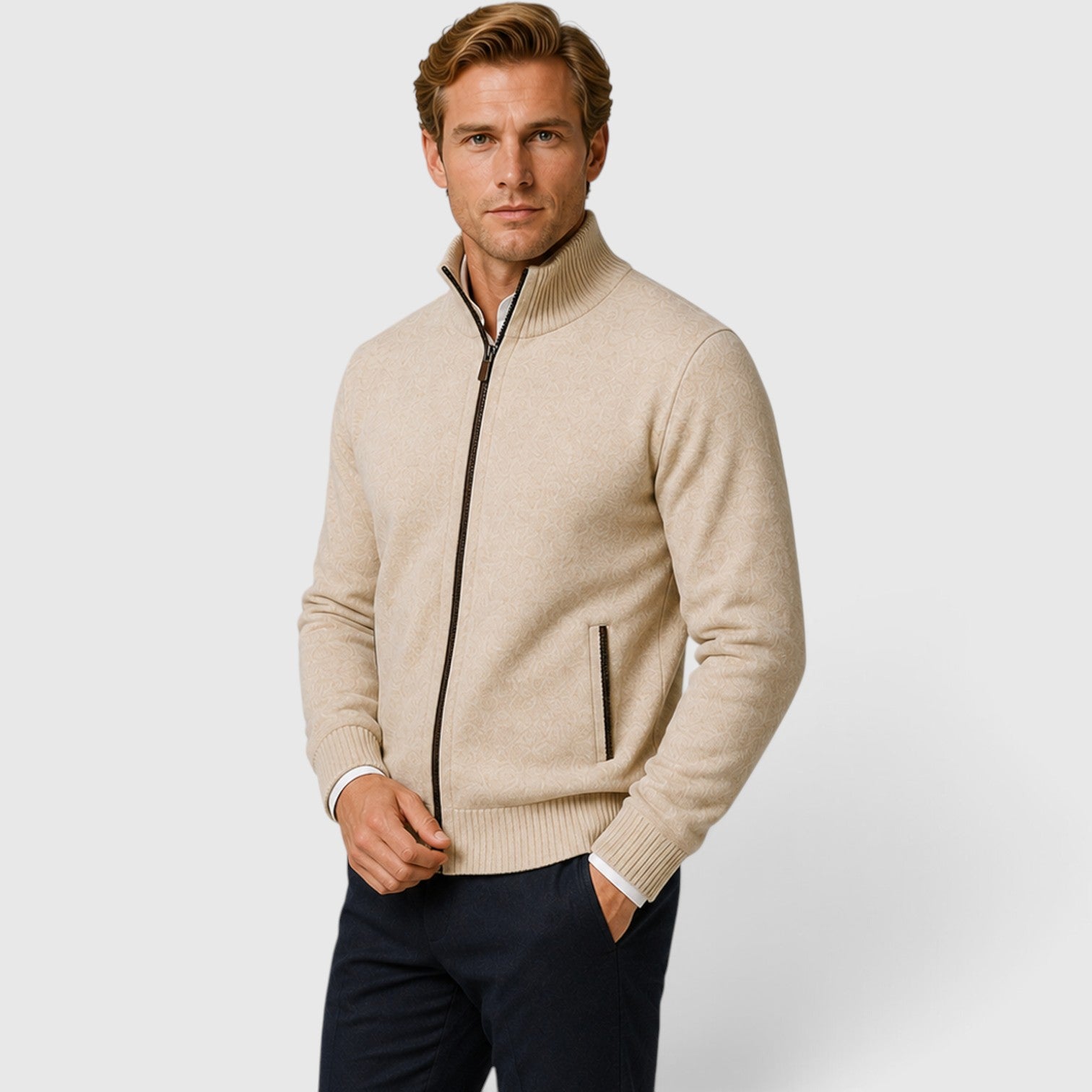 Monvaline | Men’s Premium Knit Zip Cardigan for Timeless Smart Casual Style