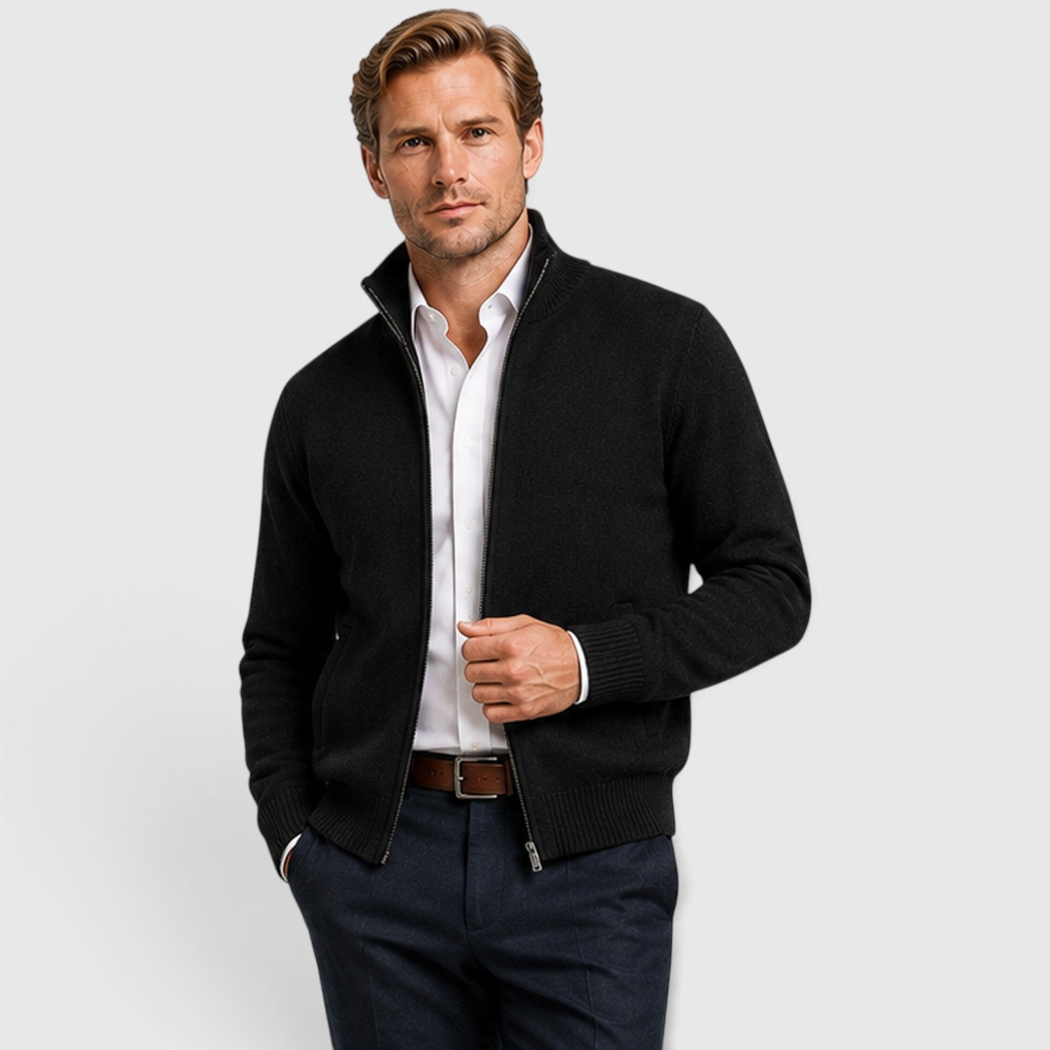 Monvaline | Men’s Premium Knit Zip Cardigan for Timeless Smart Casual Style