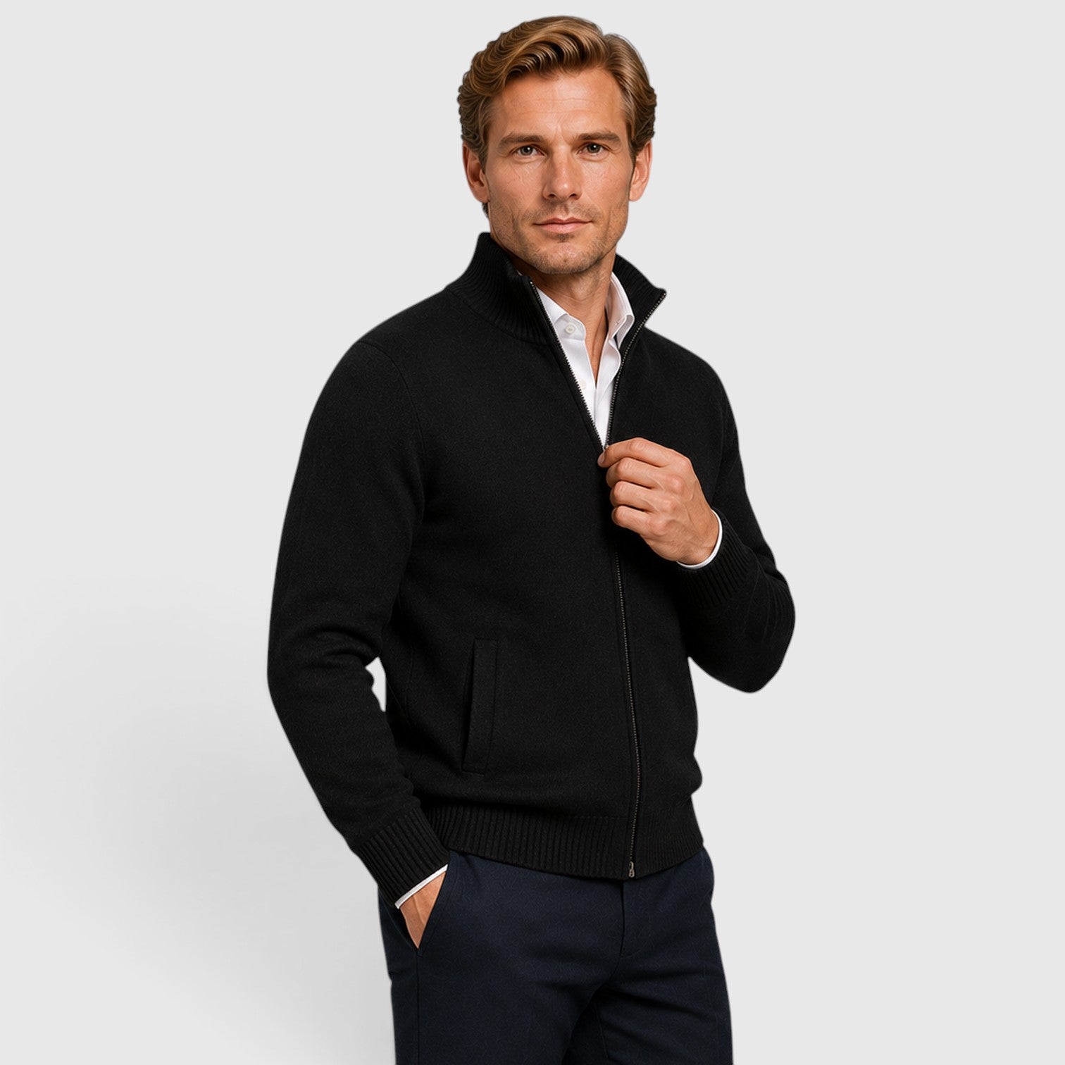 Monvaline | Men’s Premium Knit Zip Cardigan for Timeless Smart Casual Style