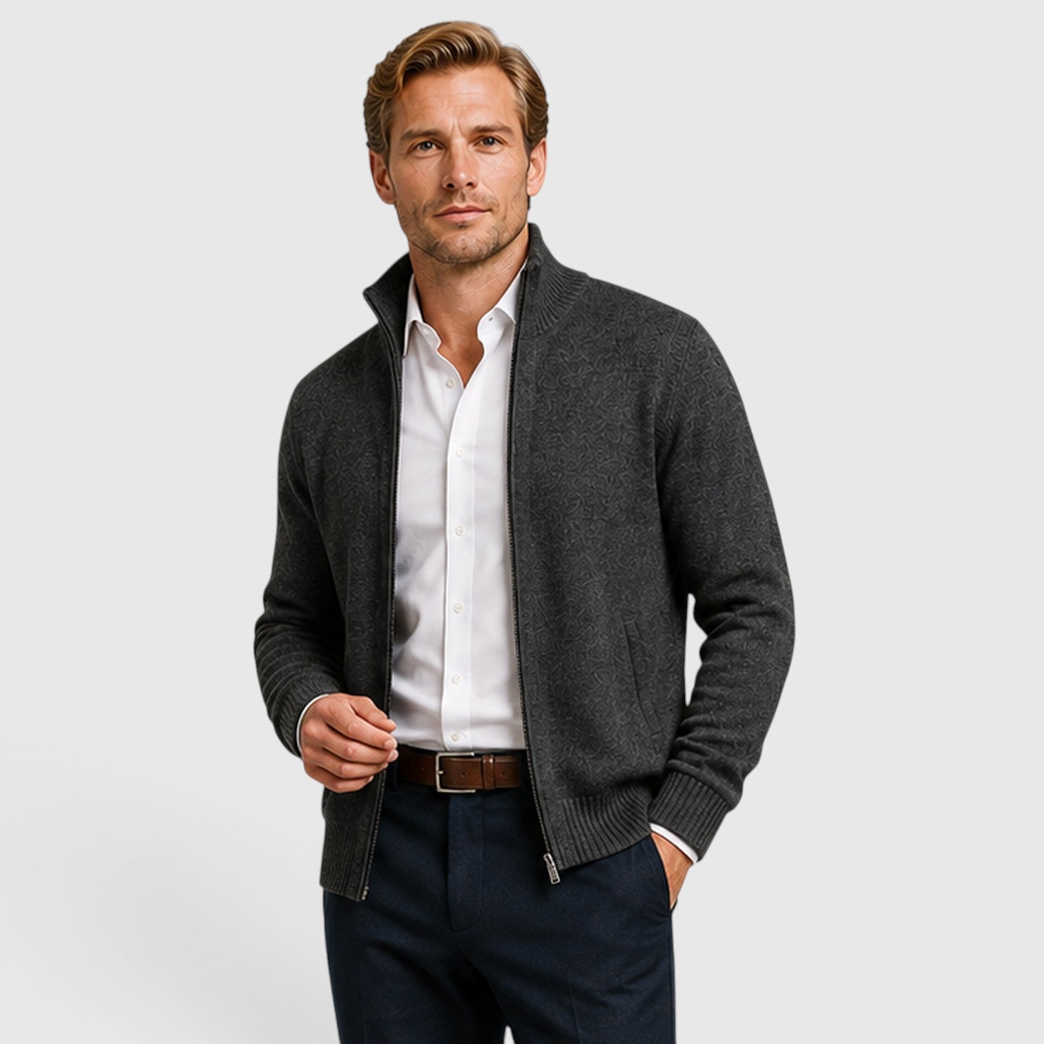 Monvaline | Men’s Premium Knit Zip Cardigan for Timeless Smart Casual Style