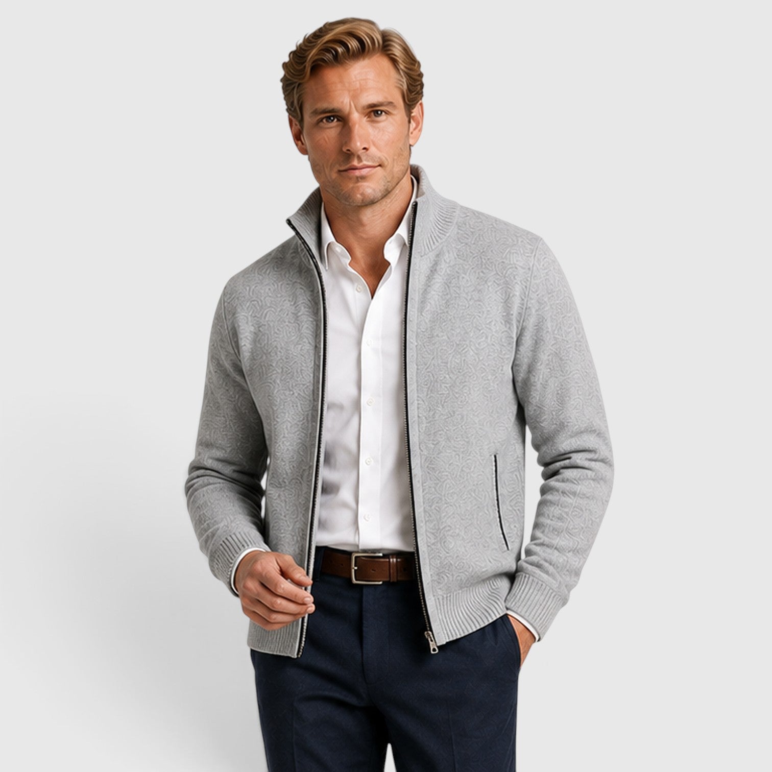 Monvaline | Men’s Premium Knit Zip Cardigan for Timeless Smart Casual Style