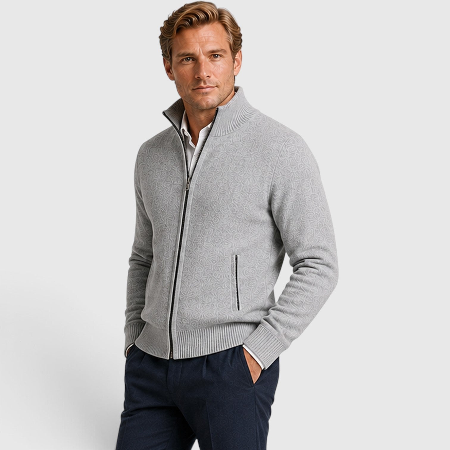 Monvaline | Men’s Premium Knit Zip Cardigan for Timeless Smart Casual Style