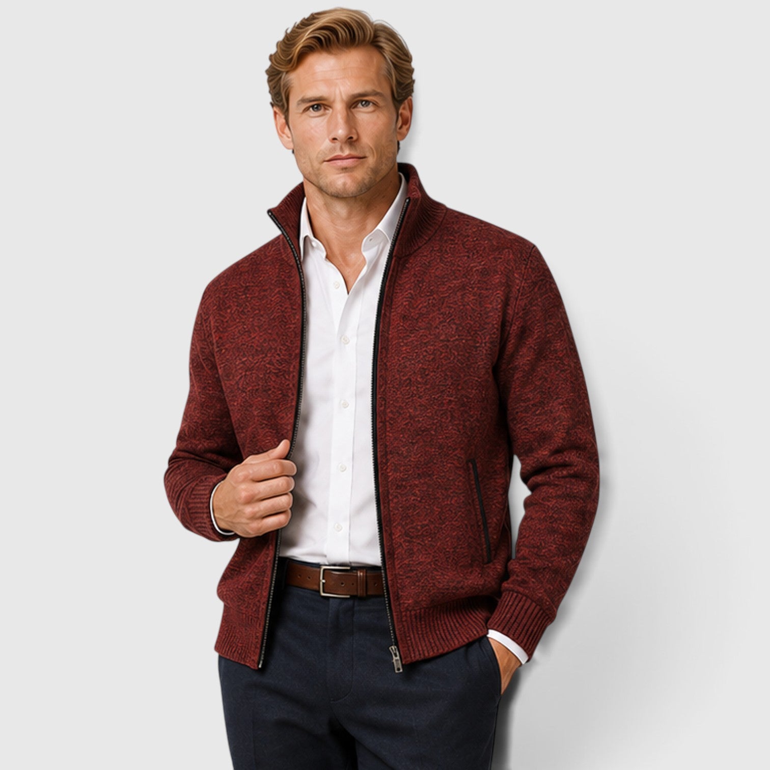 Monvaline | Men’s Premium Knit Zip Cardigan for Timeless Smart Casual Style