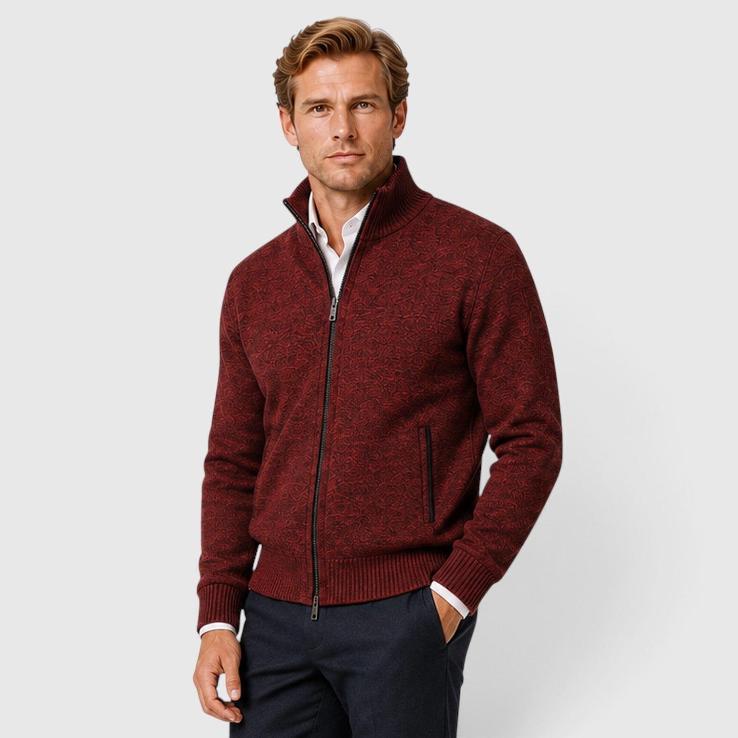 Monvaline | Men’s Premium Knit Zip Cardigan for Timeless Smart Casual Style