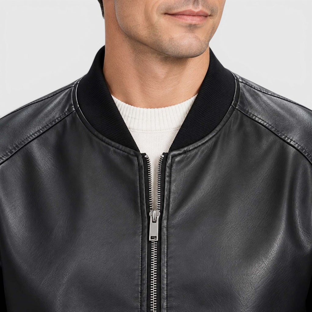 Monvaline | Men’s Leather Jacket with Classic Stand Collar