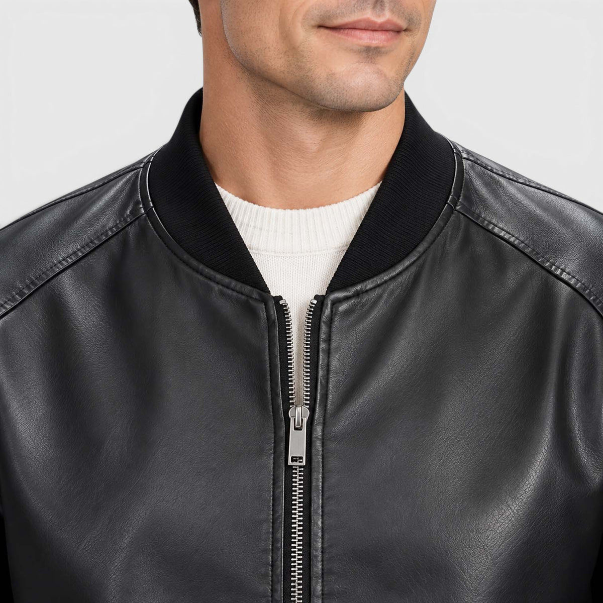 Monvaline | Men’s Leather Jacket with Classic Stand Collar