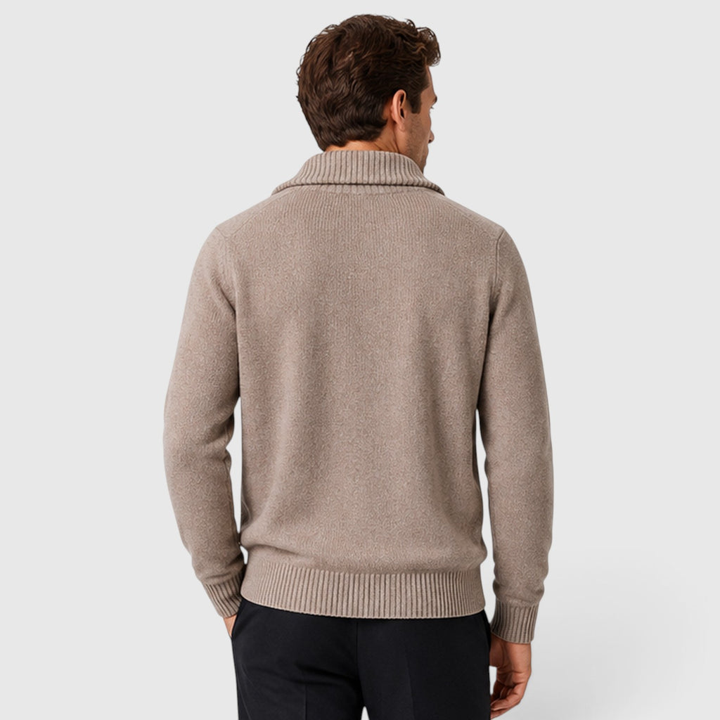 Monvaline | Men’s Pure Wool Diamond Sweater – Stand Collar Knit