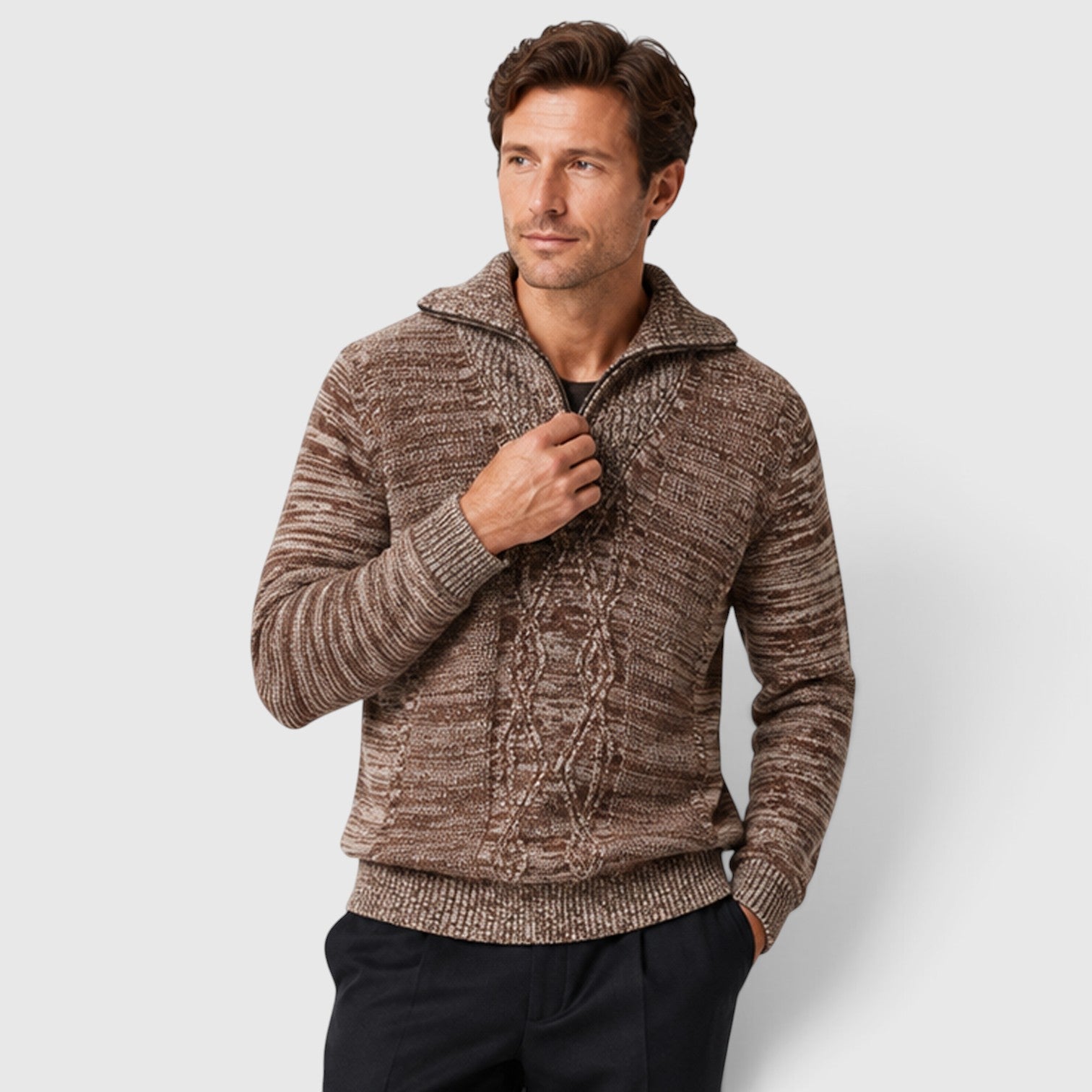 Monvaline | Men’s Pure Wool Diamond Sweater – Stand Collar Knit
