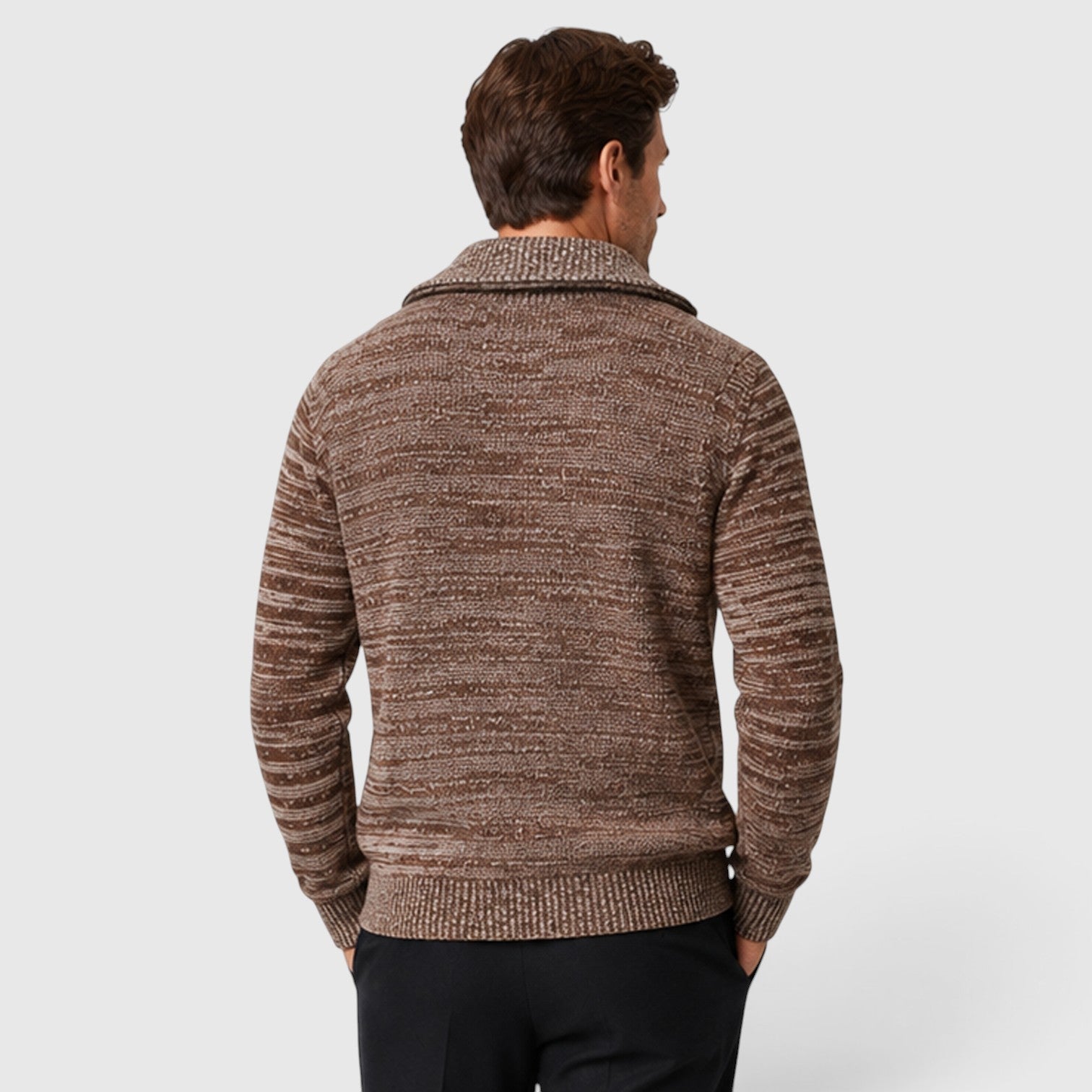 Monvaline | Men’s Pure Wool Diamond Sweater – Stand Collar Knit