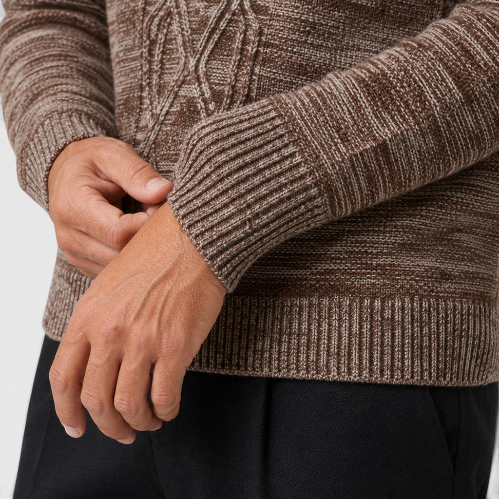 Monvaline | Men’s Pure Wool Diamond Sweater – Stand Collar Knit