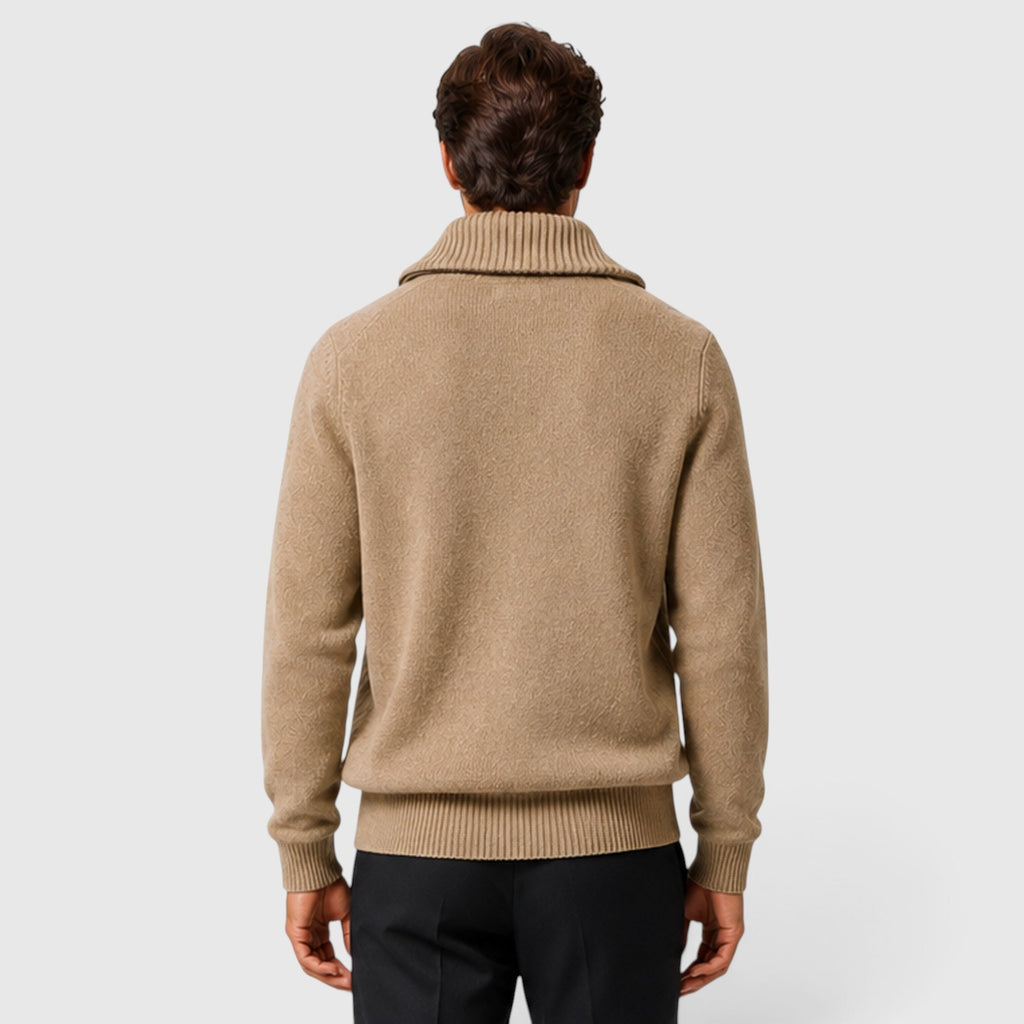 Monvaline | Men’s Pure Wool Diamond Sweater – Stand Collar Knit