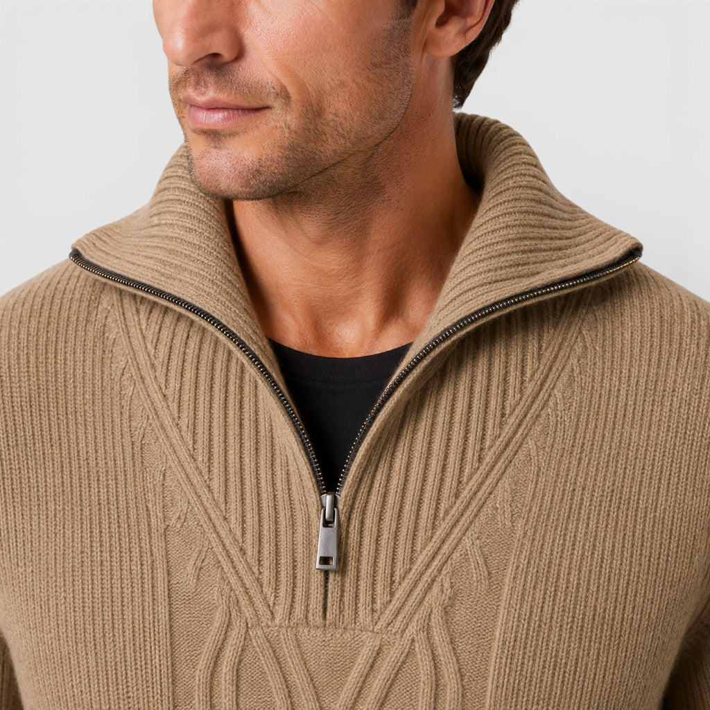 Monvaline | Men’s Pure Wool Diamond Sweater – Stand Collar Knit