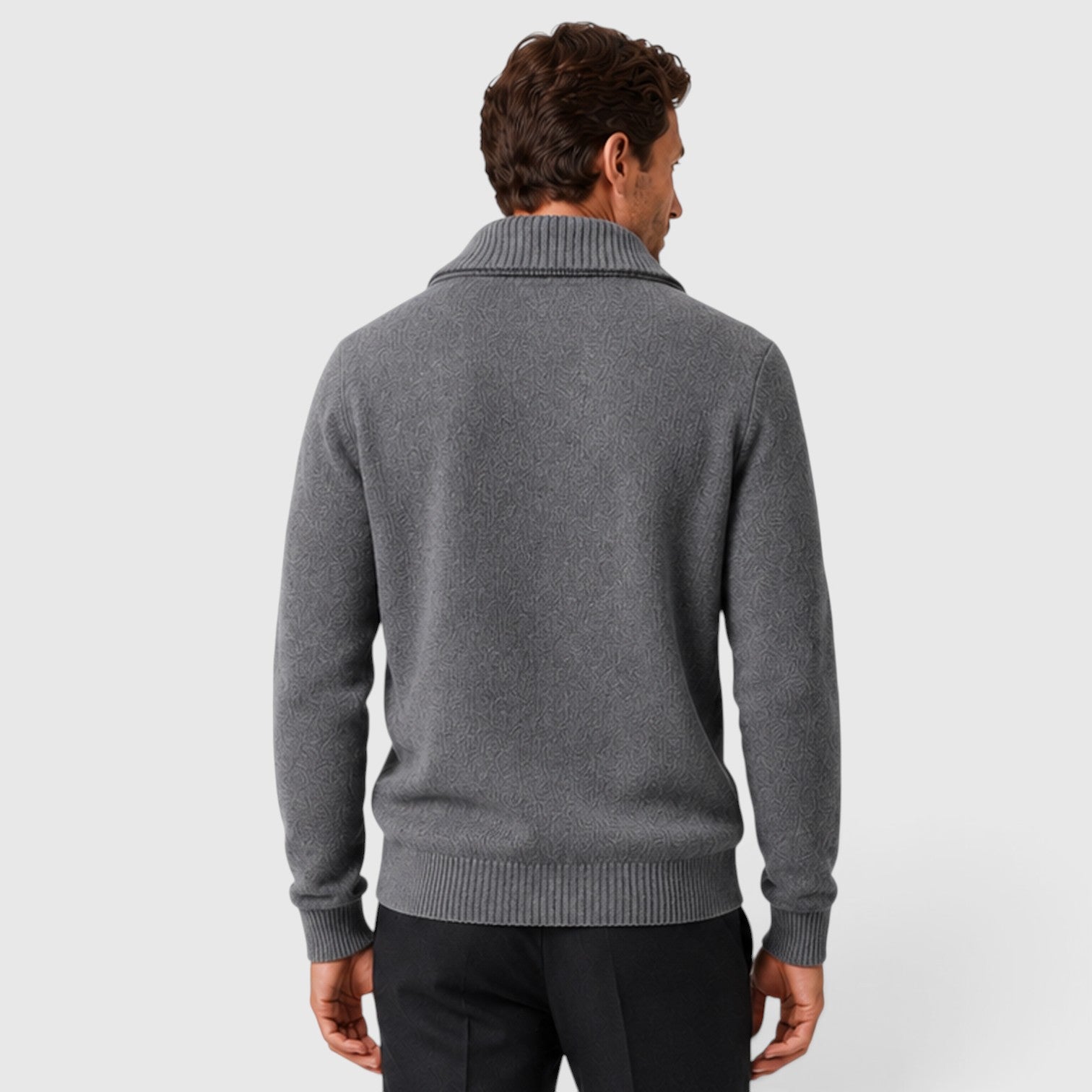 Monvaline | Men’s Pure Wool Diamond Sweater – Stand Collar Knit